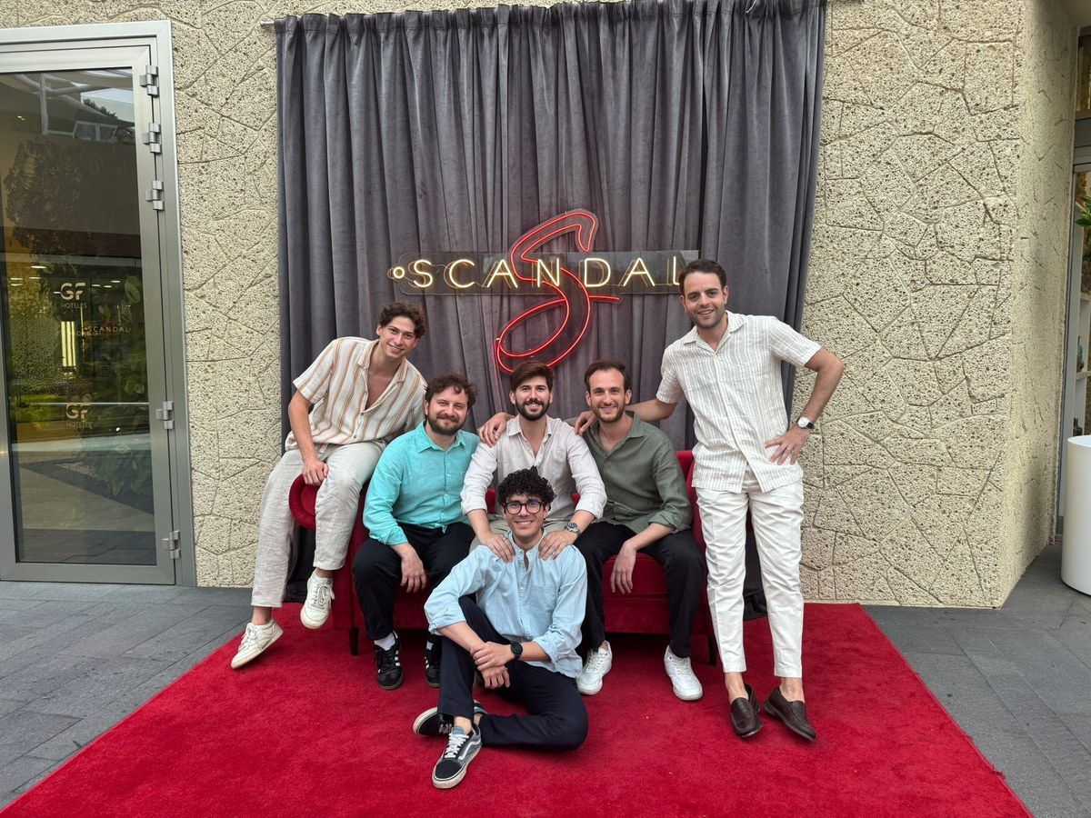 Bachelor party group at the Scandal show venue in Tenerife