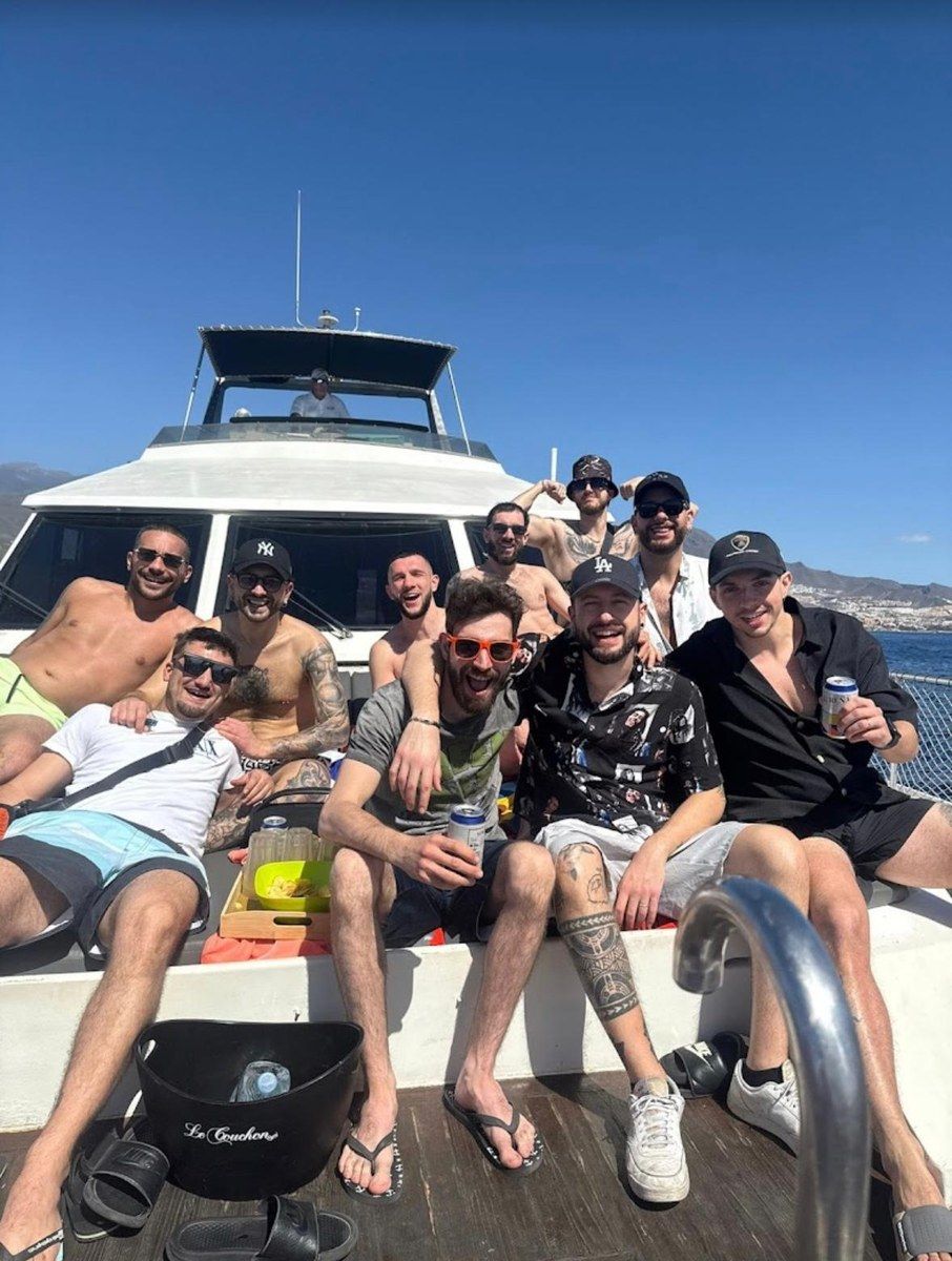 Bachelor party group on a private yacht off Tenerife